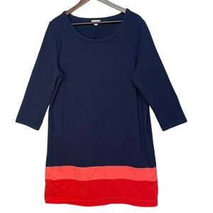 Gap Navy Blue Coral Red Colorblock 3/4 Sleeve Tunic Dress Women's XL